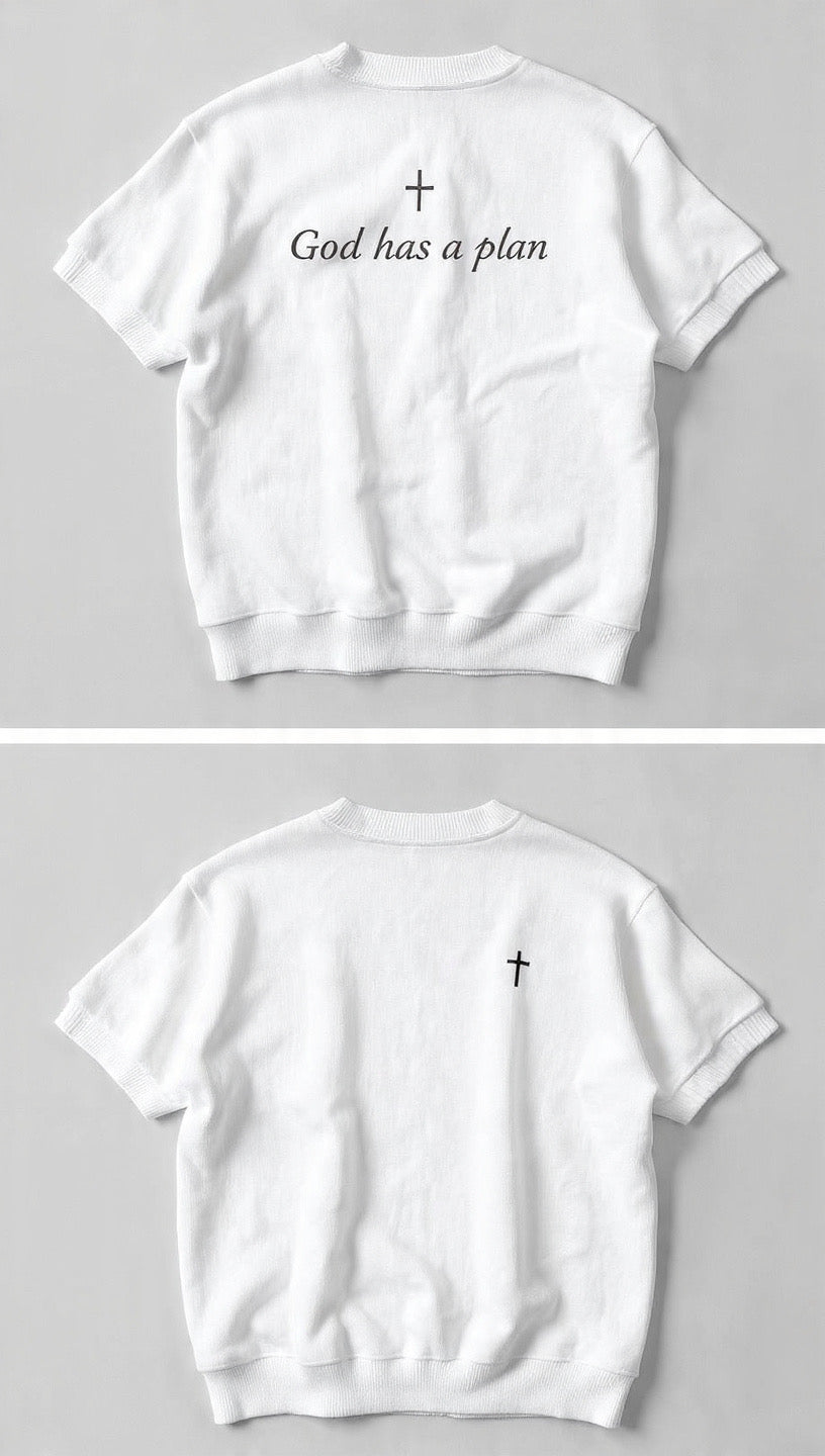 white “GOD HAS A PLAN” tee